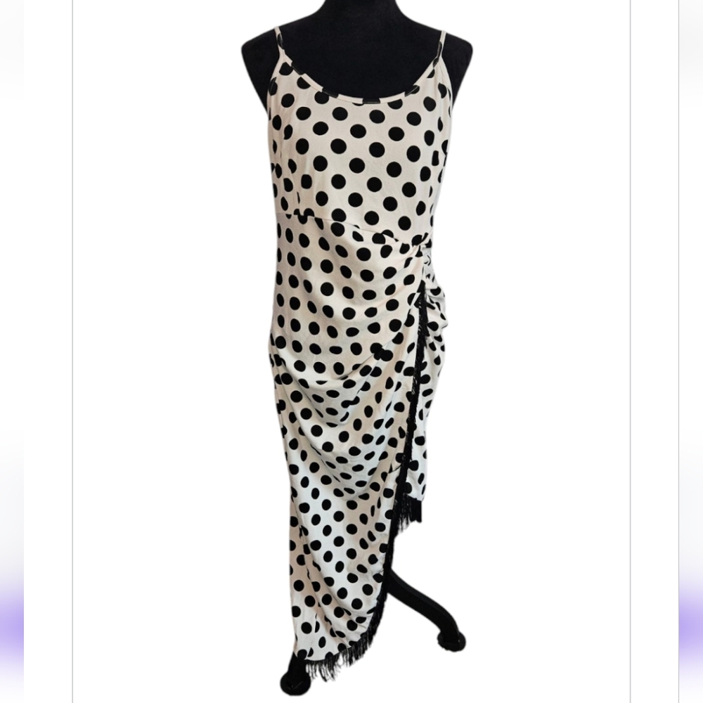 Venus Black And White Polka Dot Fringe Party Dress - Size Large - Picture 2 of 8